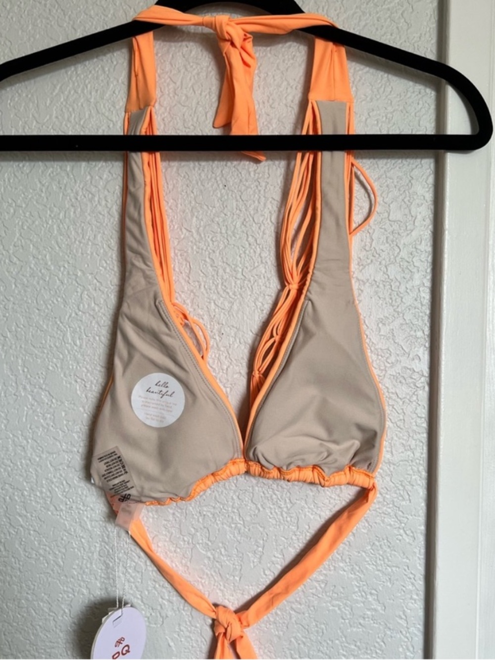 PQ Swim Brynn Halter Bikini Top Orange Macramé Strappy Tie Back - Picture 9 of 13